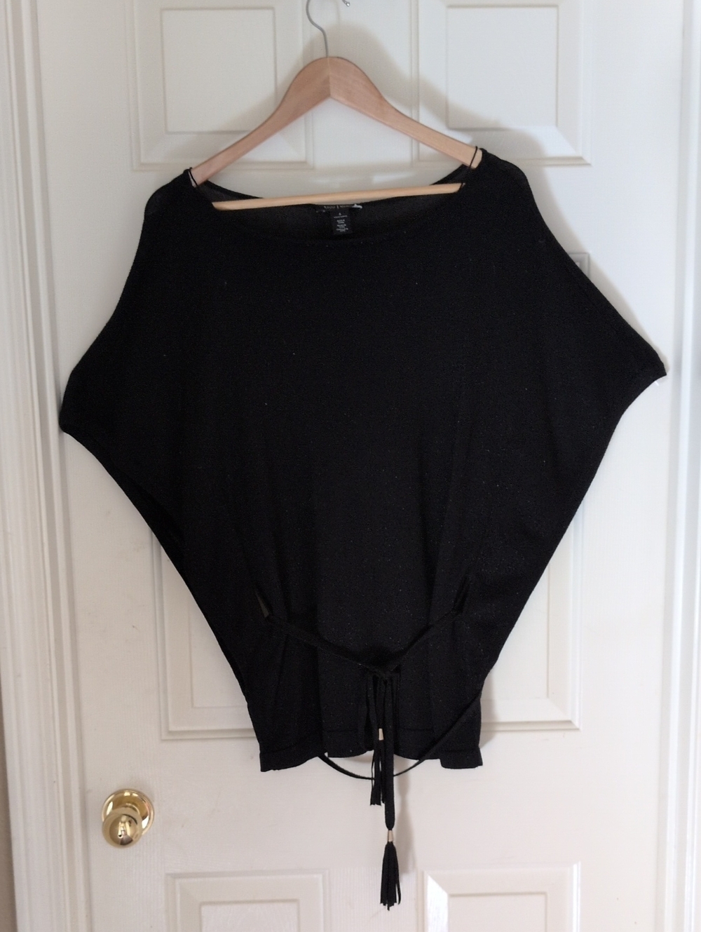 White House Black Market Black Dolman-Sleeve Sweater with Waist Tie